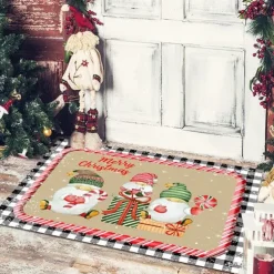 Christmas Floor Mat Doorway Floor Mat Santa Claus Snowman Porch Balcony Non-slip Absorbent Carpet Holiday Decoration Printed Foot Mat Holiday Decoration