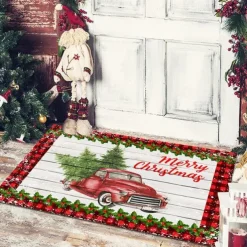 Christmas Floor Mat Doorway Floor Mat Santa Claus Snowman Porch Balcony Non-slip Absorbent Carpet Holiday Decoration Printed Foot Mat Holiday Decoration