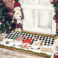 Christmas Floor Mat Doorway Floor Mat Santa Claus Snowman Porch Balcony Non-slip Absorbent Carpet Holiday Decoration Printed Foot Mat Holiday Decoration