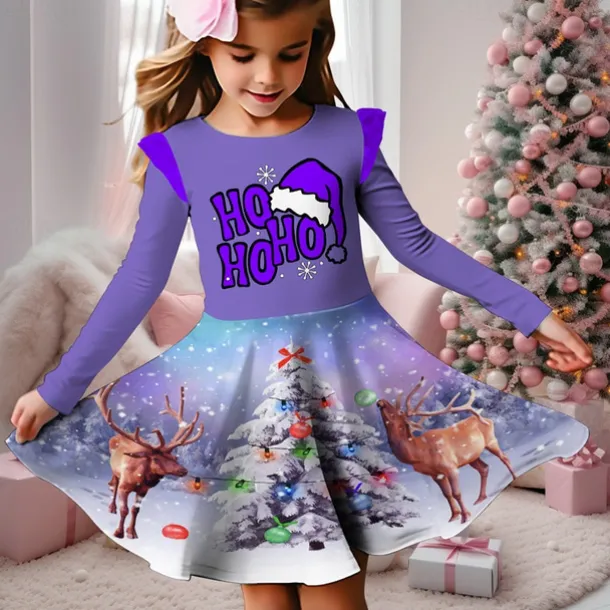 Christmas Girls' 3D Snowman Snowflake Christmas Dress Snowflake Dress Ruffle Dress Long Sleeve 3D Print Fall Winter Sports & Outdoor Daily Holiday Cute Casual Beautiful Kids 3-12 Years Casual Dress A