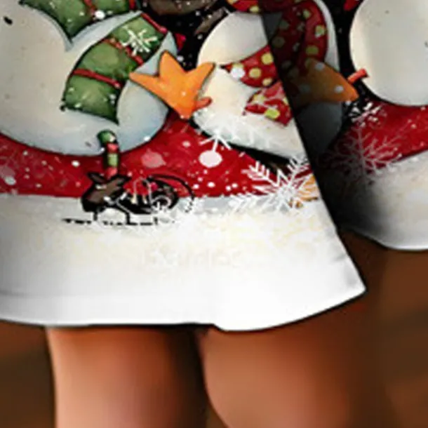 Christmas Girls' 3D Snowman Snowflake Christmas Dress Snowflake Dress Ruffle Dress Long Sleeve 3D Print Fall Winter Sports & Outdoor Daily Holiday Cute Casual Beautiful Kids 3-12 Years Casual Dress A