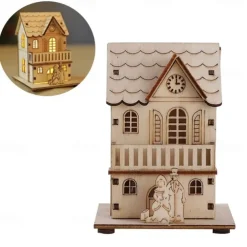 Christmas LED Light Wooden House Luminous Luxury bungalow Christmas Decorations Home Decor Fairy Night Lamp Pendant Kids Gift 1PC