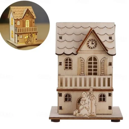 Christmas LED Light Wooden House Luminous Luxury bungalow Christmas Decorations Home Decor Fairy Night Lamp Pendant Kids Gift 1PC