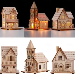 Christmas LED Light Wooden House Luminous Luxury bungalow Christmas Decorations Home Decor Fairy Night Lamp Pendant Kids Gift 1PC
