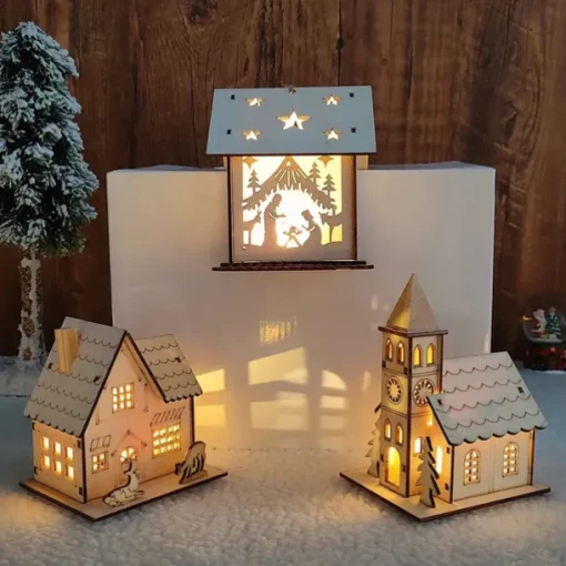 Christmas LED Light Wooden House Luminous Luxury bungalow Christmas Decorations Home Decor Fairy Night Lamp Pendant Kids Gift 1PC