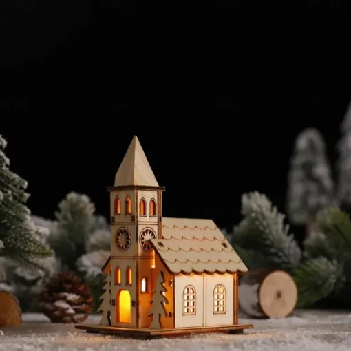 Christmas LED Light Wooden House Luminous Luxury bungalow Christmas Decorations Home Decor Fairy Night Lamp Pendant Kids Gift 1PC
