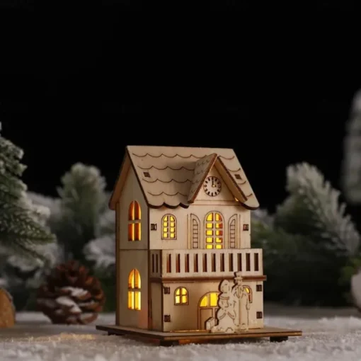 Christmas LED Light Wooden House Luminous Luxury bungalow Christmas Decorations Home Decor Fairy Night Lamp Pendant Kids Gift 1PC