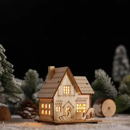 Christmas LED Light Wooden House Luminous Luxury bungalow Christmas Decorations Home Decor Fairy Night Lamp Pendant Kids Gift 1PC