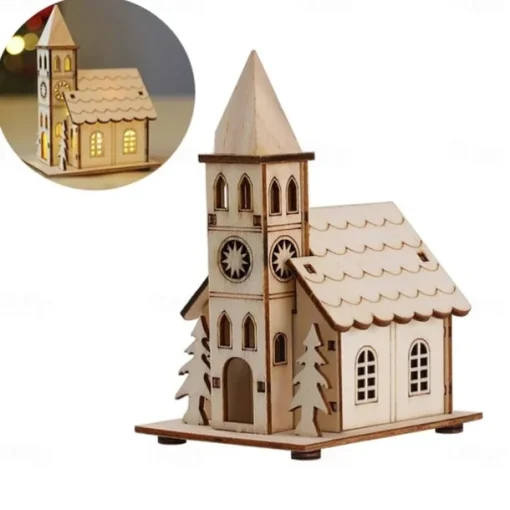 Christmas LED Light Wooden House Luminous Luxury bungalow Christmas Decorations Home Decor Fairy Night Lamp Pendant Kids Gift 1PC