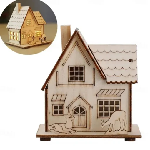 Christmas LED Light Wooden House Luminous Luxury bungalow Christmas Decorations Home Decor Fairy Night Lamp Pendant Kids Gift 1PC