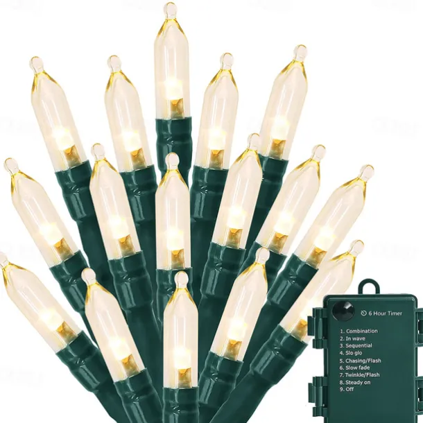 Christmas Lights Battery Operated String Lights 18ft 50 LED 8 Modes LED Mini Lights with Timer for Christmas Tree Wreath Party Home Indoor Outdoor Decor Waterproof Warm White/white