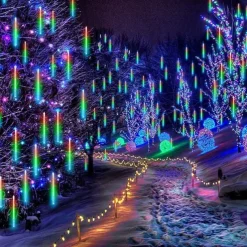 Christmas Lights Outdoor Meteor Shower Lights Falling Star Lights 30cm/50cm/80cm 8 Tubes LED Icicle Snow Lights Raindrop Lights for Xmas Tree Halloween Holiday Party Decoration