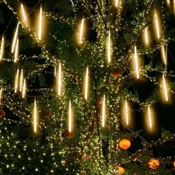Christmas Lights Outdoor Meteor Shower Lights Falling Star Lights 30cm/50cm/80cm 8 Tubes LED Icicle Snow Lights Raindrop Lights for Xmas Tree Halloween Holiday Party Decoration