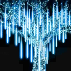 Christmas Lights Outdoor Meteor Shower Lights Falling Star Lights 30cm/50cm/80cm 8 Tubes LED Icicle Snow Lights Raindrop Lights for Xmas Tree Halloween Holiday Party Decoration