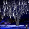 Christmas Lights Outdoor Meteor Shower Lights Falling Rain Lights 80cm 8 Tube 576 LED Snow Falling Icicle Cascading Lights for Xmas Tree Halloween Decoration Wedding Party