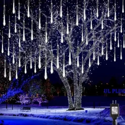 Christmas Lights Outdoor Meteor Shower Lights Falling Rain Lights 80cm 8 Tube 576 LED Snow Falling Icicle Cascading Lights for Xmas Tree Halloween Decoration Wedding Party