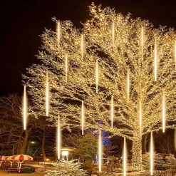 Christmas Lights Outdoor Meteor Shower Lights Falling Rain Lights 80cm 8 Tube 576 LED Snow Falling Icicle Cascading Lights for Xmas Tree Halloween Decoration Wedding Party