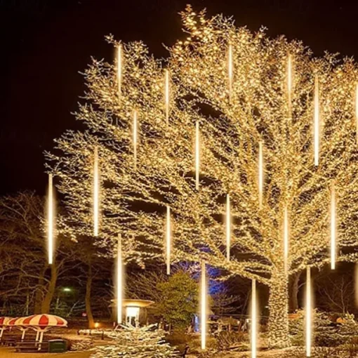 Christmas Lights Outdoor Meteor Shower Lights Falling Rain Lights 80cm 8 Tube 576 LED Snow Falling Icicle Cascading Lights for Xmas Tree Halloween Decoration Wedding Party