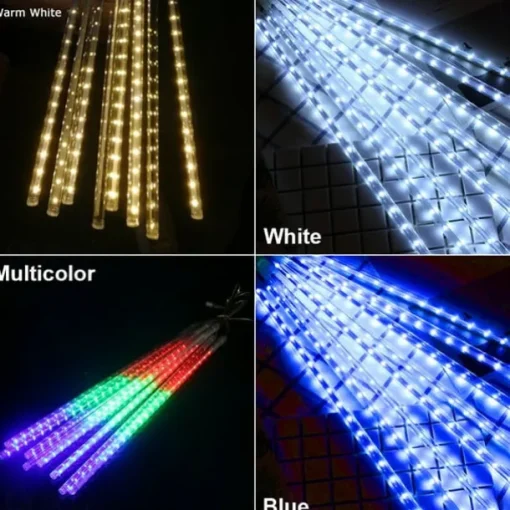 Christmas Lights Outdoor Meteor Shower Lights Falling Rain Lights 80cm 8 Tube 576 LED Snow Falling Icicle Cascading Lights for Xmas Tree Halloween Decoration Wedding Party