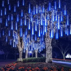 Christmas Lights Outdoor Meteor Shower Lights Falling Rain Lights 80cm 8 Tube 576 LED Snow Falling Icicle Cascading Lights for Xmas Tree Halloween Decoration Wedding Party