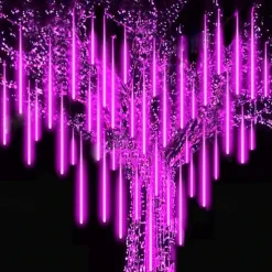 Christmas Lights Outdoor Meteor Shower Lights Falling Rain Lights 80cm 8 Tube 576 LED Snow Falling Icicle Cascading Lights for Xmas Tree Halloween Decoration Wedding Party