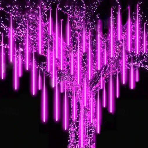 Christmas Lights Outdoor Meteor Shower Lights Falling Rain Lights 80cm 8 Tube 576 LED Snow Falling Icicle Cascading Lights for Xmas Tree Halloween Decoration Wedding Party