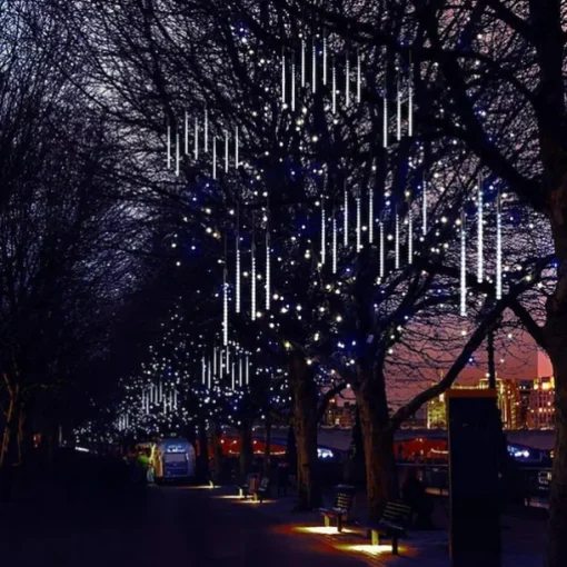 Christmas Lights Outdoor Meteor Shower Lights Falling Rain Lights 80cm 8 Tube 576 LED Snow Falling Icicle Cascading Lights for Xmas Tree Halloween Decoration Wedding Party