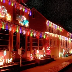Christmas Lights Outdoor Meteor Shower Lights Falling Rain Lights 80cm 8 Tube 576 LED Snow Falling Icicle Cascading Lights for Xmas Tree Halloween Decoration Wedding Party