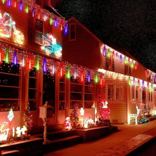 Christmas Lights Outdoor Meteor Shower Lights Falling Rain Lights 80cm 8 Tube 576 LED Snow Falling Icicle Cascading Lights for Xmas Tree Halloween Decoration Wedding Party