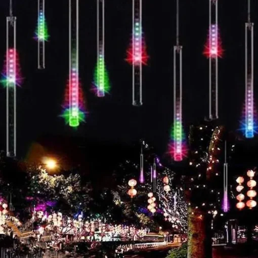 Christmas Lights Outdoor Meteor Shower Lights Falling Rain Lights 80cm 8 Tube 576 LED Snow Falling Icicle Cascading Lights for Xmas Tree Halloween Decoration Wedding Party