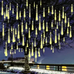 Christmas Lights Outdoor Meteor Shower Lights Falling Rain Lights 80cm 8 Tube 576 LED Snow Falling Icicle Cascading Lights for Xmas Tree Halloween Decoration Wedding Party