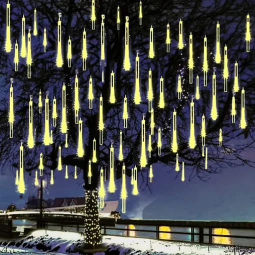 Christmas Lights Outdoor Meteor Shower Lights Falling Rain Lights 80cm 8 Tube 576 LED Snow Falling Icicle Cascading Lights for Xmas Tree Halloween Decoration Wedding Party