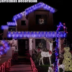 Christmas Lights Outdoor Meteor Shower Lights Falling Rain Lights 80cm 8 Tube 576 LED Snow Falling Icicle Cascading Lights for Xmas Tree Halloween Decoration Wedding Party