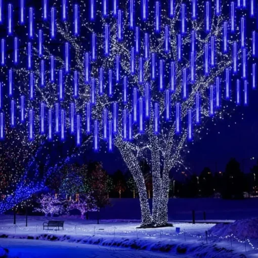 Christmas Lights Outdoor Meteor Shower Lights Falling Rain Lights 80cm 8 Tube 576 LED Snow Falling Icicle Cascading Lights for Xmas Tree Halloween Decoration Wedding Party
