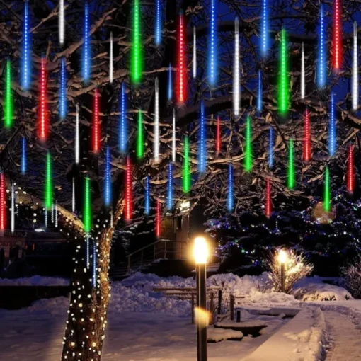 Christmas Lights Outdoor Meteor Shower Lights Falling Rain Lights 80cm 8 Tube 576 LED Snow Falling Icicle Cascading Lights for Xmas Tree Halloween Decoration Wedding Party