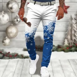 Christmas Men's Christmas Scene Printed Pants Snowflake Casual 3D Print Trousers Outdoor Street Going out Polyester Wine Black Blue S M L Mid Waist Elasticity Pants