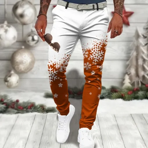 Christmas Men's Christmas Scene Printed Pants Snowflake Casual 3D Print Trousers Outdoor Street Going out Polyester Wine Black Blue S M L Mid Waist Elasticity Pants