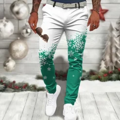 Christmas Men's Christmas Scene Printed Pants Snowflake Casual 3D Print Trousers Outdoor Street Going out Polyester Wine Black Blue S M L Mid Waist Elasticity Pants