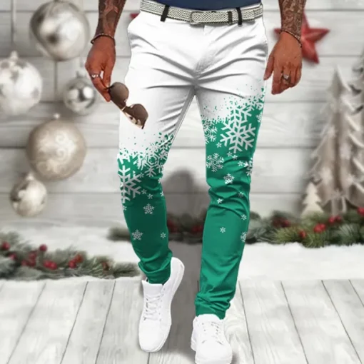 Christmas Men's Christmas Scene Printed Pants Snowflake Casual 3D Print Trousers Outdoor Street Going out Polyester Wine Black Blue S M L Mid Waist Elasticity Pants