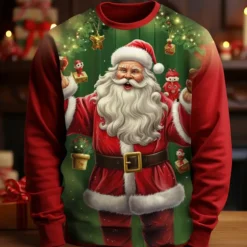 Christmas Men's Graphic Santa Claus T shirt Long Sleeve T shirt 3D Print Crew Neck Shirt Fashion Designer Casual Sports Outdoor Holiday Going out Light Green Red Dark Green Spring & Fall Clothing
