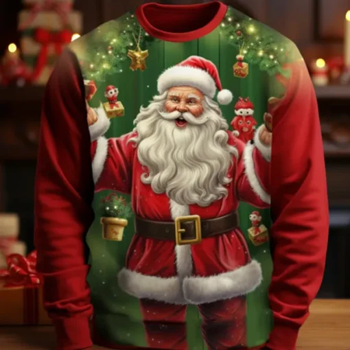 Christmas Men's Graphic Santa Claus T shirt Long Sleeve T shirt 3D Print Crew Neck Shirt Fashion Designer Casual Sports Outdoor Holiday Going out Light Green Red Dark Green Spring & Fall Clothing