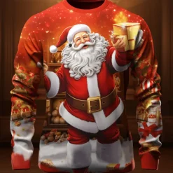 Christmas Men's Graphic Santa Claus T shirt Long Sleeve T shirt 3D Print Crew Neck Shirt Fashion Designer Casual Sports Outdoor Holiday Going out Light Green Red Dark Green Spring & Fall Clothing