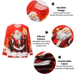 Christmas Men's Graphic Santa Claus T shirt Long Sleeve T shirt 3D Print Crew Neck Shirt Fashion Designer Casual Sports Outdoor Holiday Going out Light Green Red Dark Green Spring & Fall Clothing