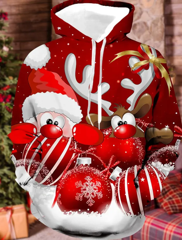 Christmas Men's Santa Claus 3D Hoodies Unisex Pullover Wine Red Custom Print Black White Red Hooded Santa Claus Graphic Prints Print Daily Sports 3D Print Designer Casual Big and Tall Spring & Fall