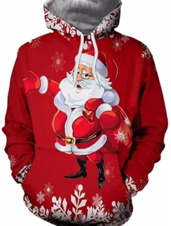 Christmas Men's Santa Claus 3D Hoodies Unisex Pullover Wine Red Custom Print Black White Red Hooded Santa Claus Graphic Prints Print Daily Sports 3D Print Designer Casual Big and Tall Spring & Fall