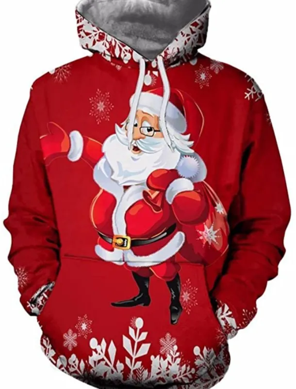 Christmas Men's Santa Claus 3D Hoodies Unisex Pullover Wine Red Custom Print Black White Red Hooded Santa Claus Graphic Prints Print Daily Sports 3D Print Designer Casual Big and Tall Spring & Fall