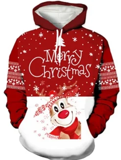 Christmas Men's Santa Claus 3D Hoodies Unisex Pullover Wine Red Custom Print Black White Red Hooded Santa Claus Graphic Prints Print Daily Sports 3D Print Designer Casual Big and Tall Spring & Fall