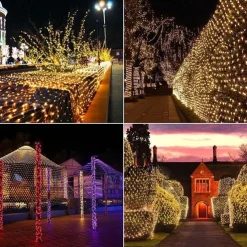 Christmas Net Lights Connectable 6M*4M 720 LED 8 Modes Low Voltage Mesh Fairy String Lights Net String Christmas Lights for Garden Bushes Wedding Xmas Tree Decorations