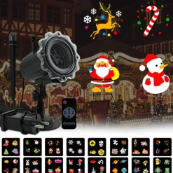 Christmas Projector Waterproof Remote Control 16 Patterns High-definition Projection Effects Indoor and Outdoor Festival Garden Decorative Lights Low Voltage Safety