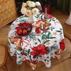 Christmas Round Tablecloth Xmas Decoration Waterproof and Oil Resistant, Wrinkle Winter Decor Table Cover for Dining Patry